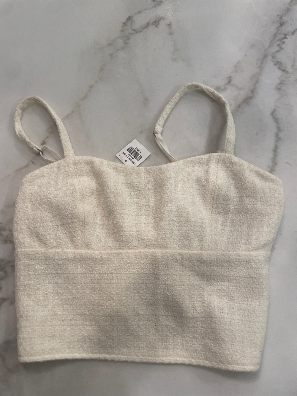 Abercrombie & Fitch Cream Textured Cropped Tank Top